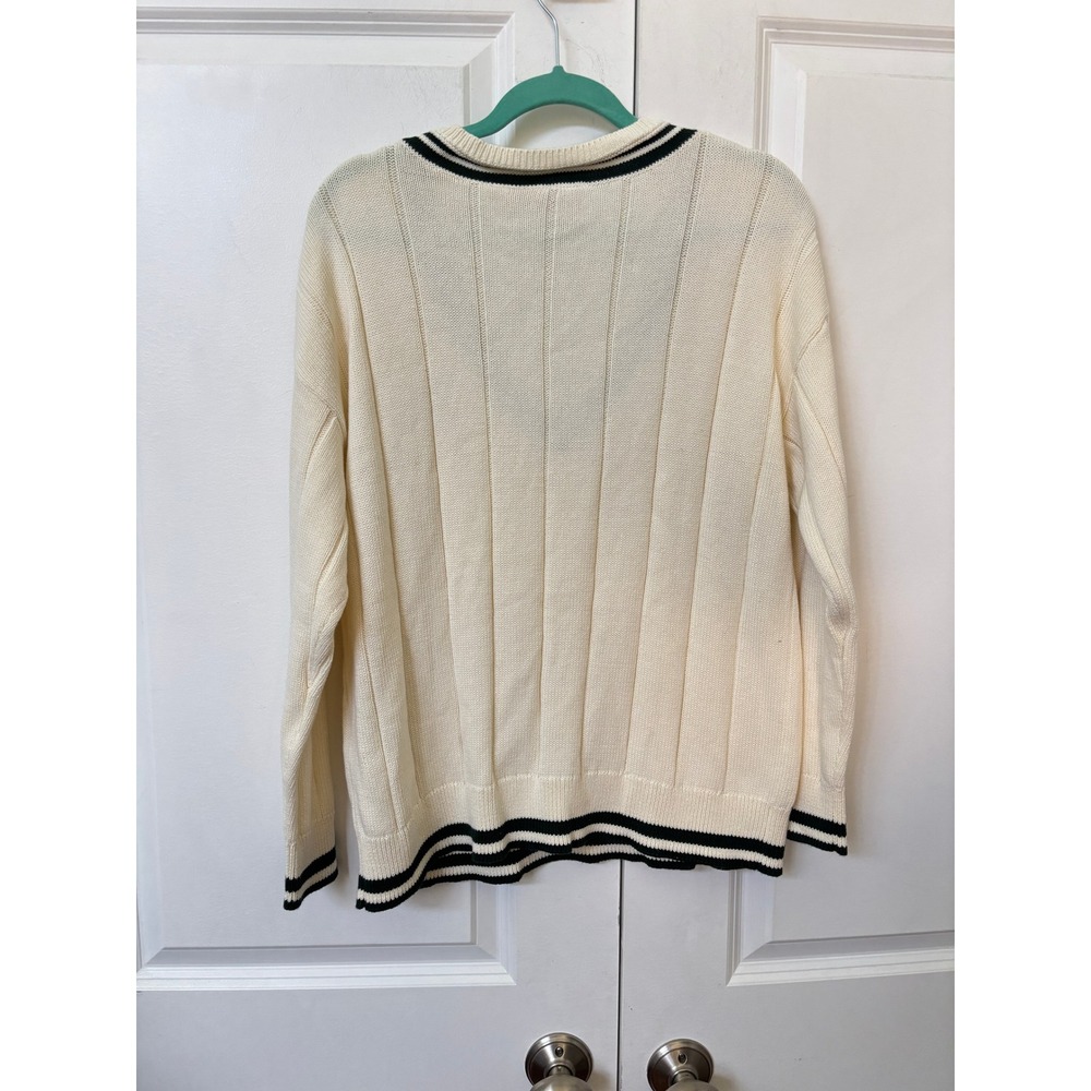 Superdry Cricket Club Jumper V-Neck Ribbed Sweater Cream Womens 10 Preppy - Picture 6 of 8